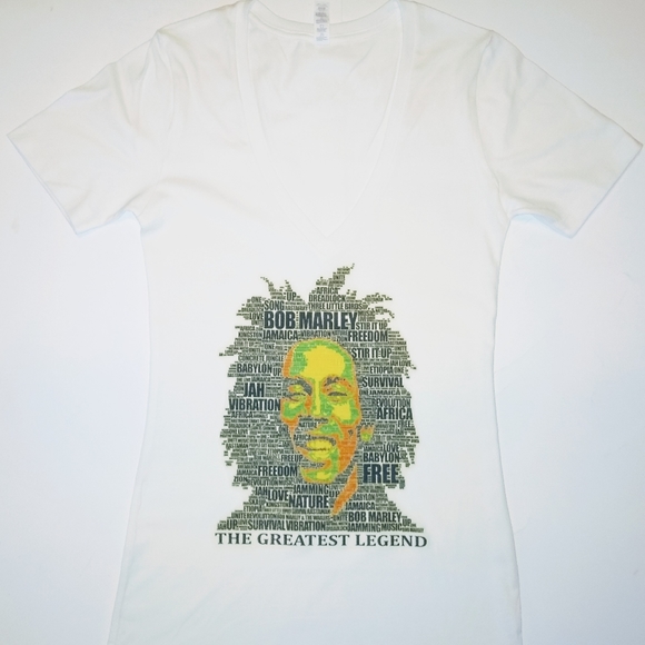 Women V Neck Bob Marley T Shirt - Picture 2 of 4